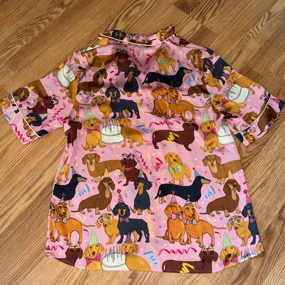 Anthropologie Karen Mabon Button Up short sleeve Birthday Dog Pyjama Top Small‎ - Picture 2 of 8